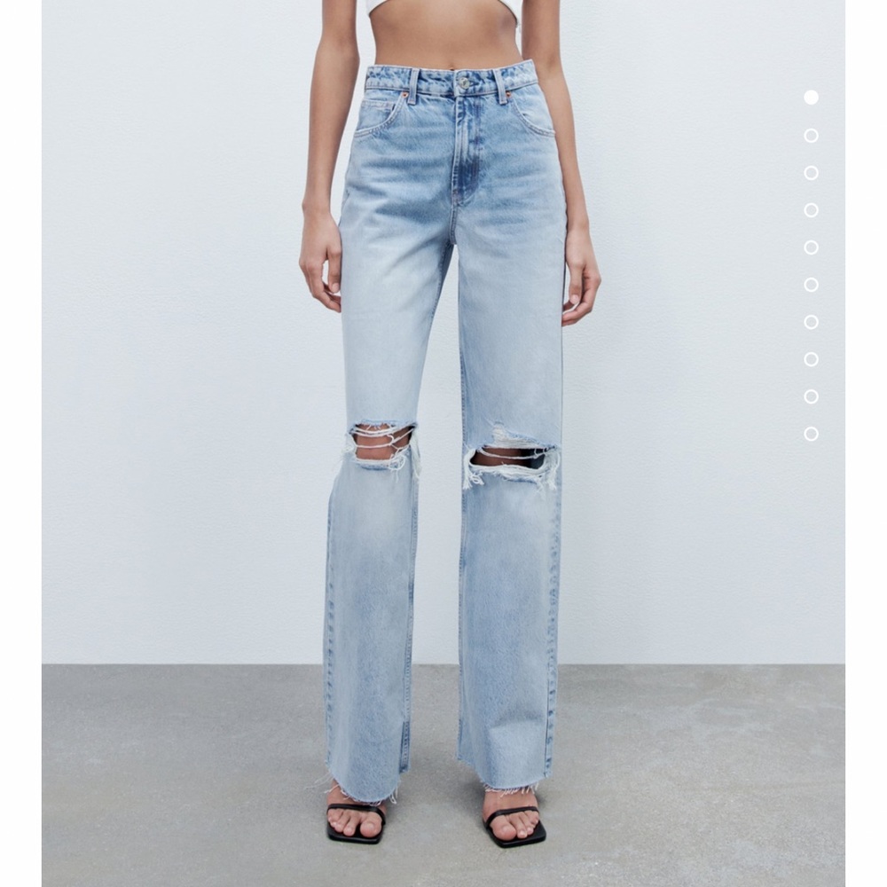 ZARA TRF RIPPED WIDE LEG JEANS SIZE 6